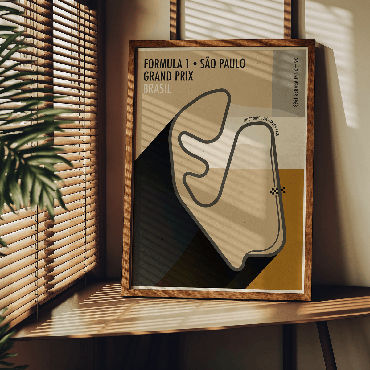 Retro motorsport circuit map illustration in orange and gray palette