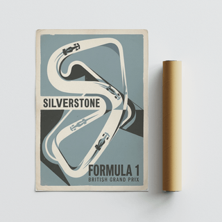 Blue Black White racing circuit wall art print with SILVERSTONE headline typography