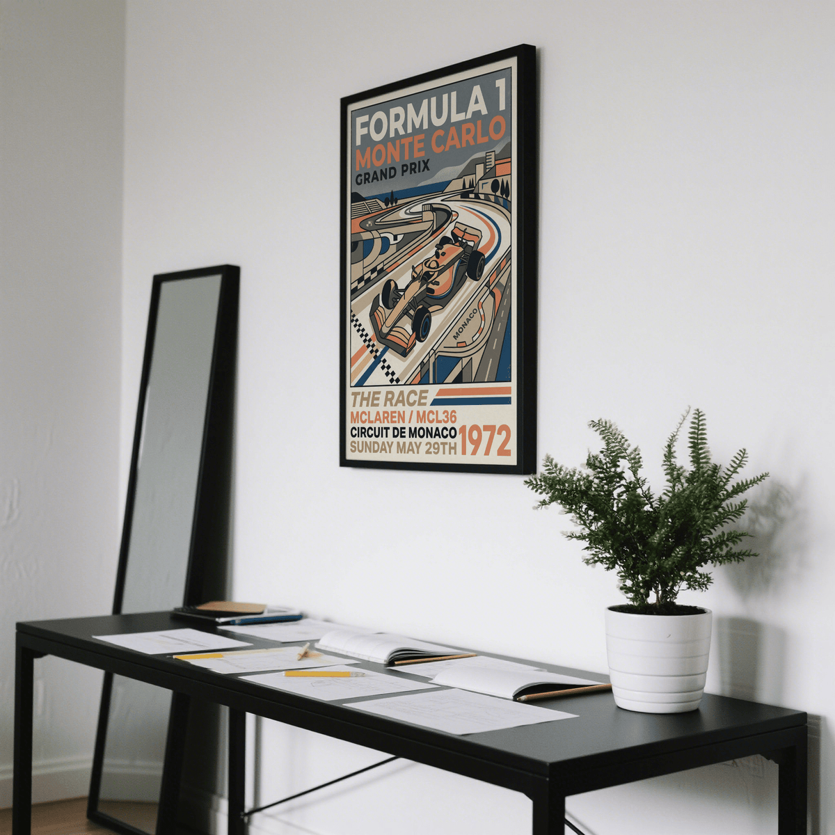 Lower section of vintage race poster print with THE RACE text and large 1972 date