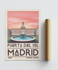 Art print poster of Puerta del Sol Madrid with centered fountain and gradient sky bands