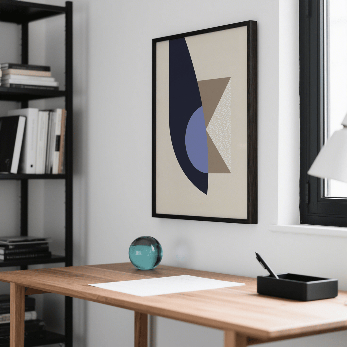 Geometric Modern Wall Art Print with Blue, Beige, Brown, ideal for office decor