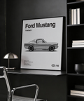 Ford Mustang Art Print with Black, White, Gray tones for office decor
