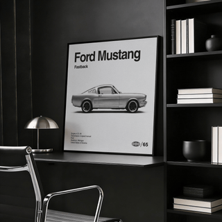 Ford Mustang Art Print with Black, White, Gray tones for office decor