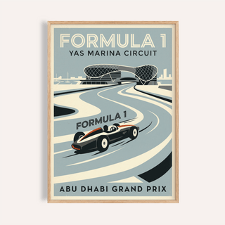 Front view of Abu Dhabi Race Circuit Poster showing race car and sweeping track lines