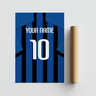 Minimal desk setup featuring Inter Milan Football Shirt Poster print in portrait orientation