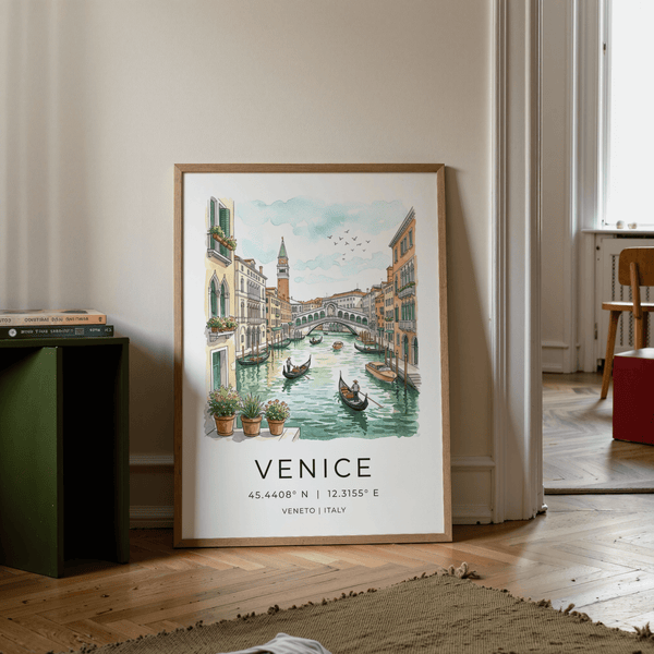 Venice Canal Art Print graphic cityscape with coordinate text