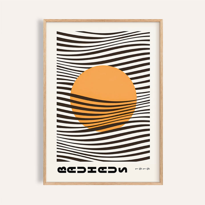 Orange and black bauhaus print wall art for modern living room decor