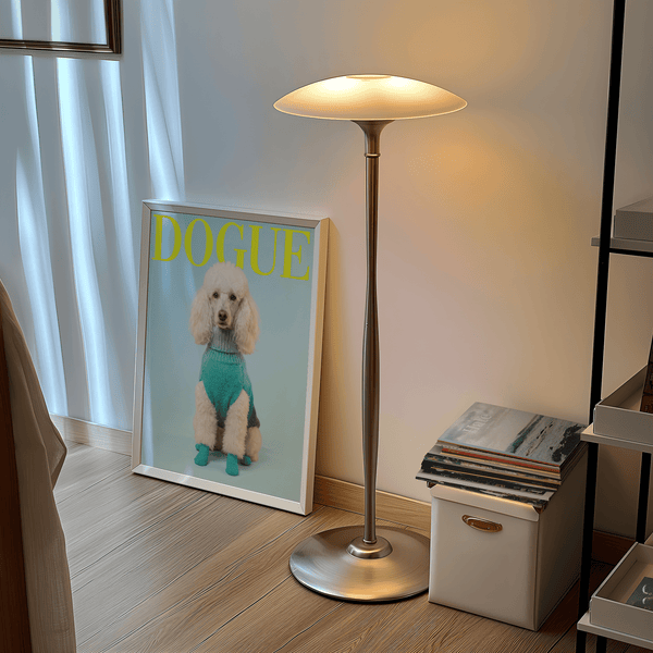 Pet Wall Decor print, blue sweater dog, yellow text for entryway