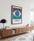Colorful Abstract Eye Print in Black, Blue, White, Green for modern hallway