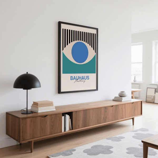 Colorful Abstract Eye Print in Black, Blue, White, Green for modern hallway