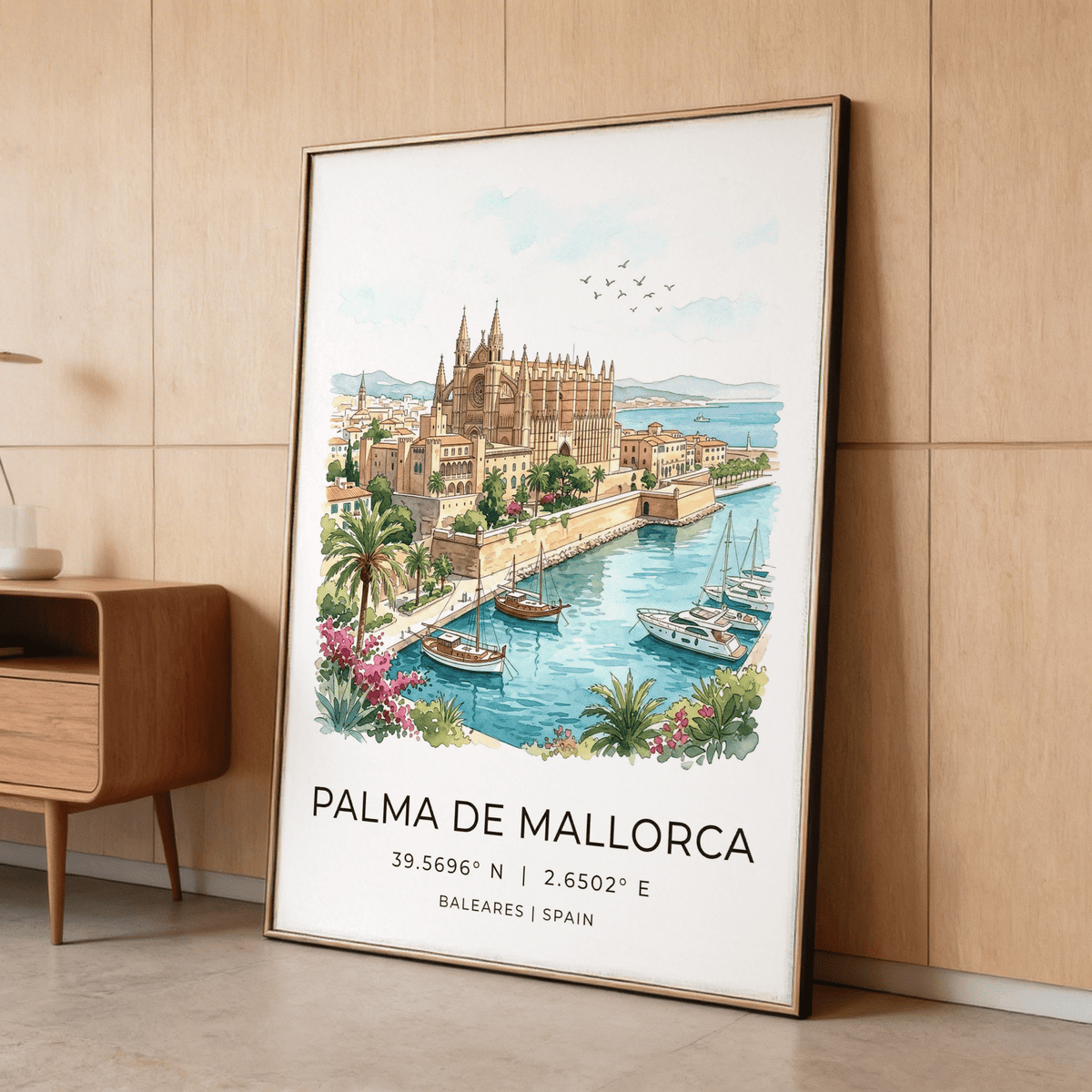 Detail showing sailboats and yachts in harbor on Palma De Mallorca Art Print wall art