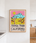 Colorful travel style print of California desert with geometric mountain ridge