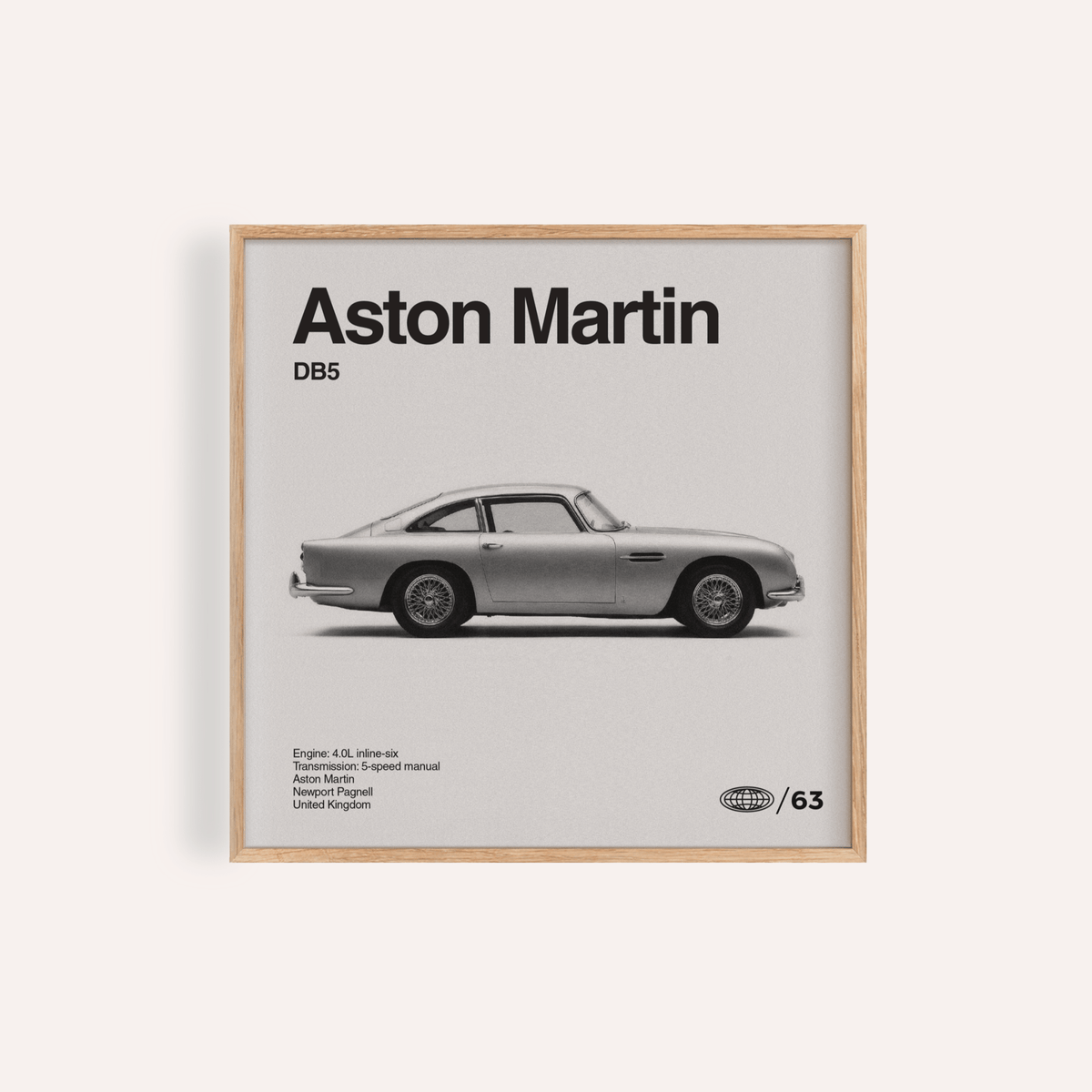 Aston Martin Art Print in Black and White for living room wall art