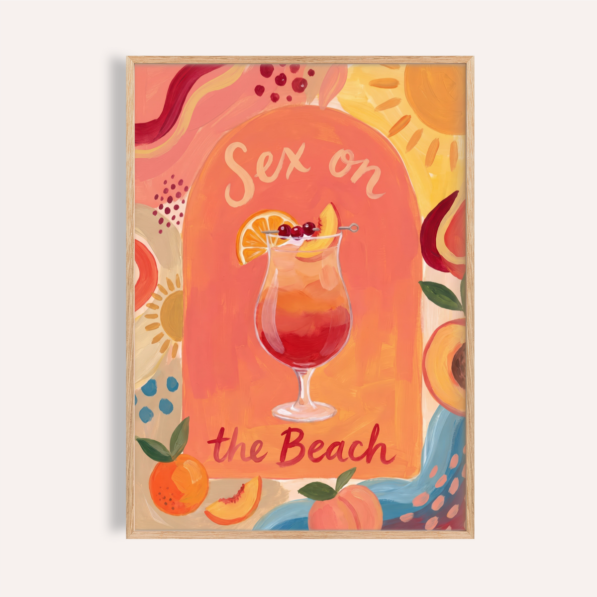 Center-focused Colorful Drink Poster featuring a cocktail glass with cherries and citrus