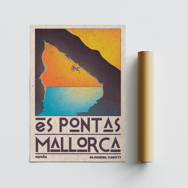 Wide shot of adventure themed wall art anchored by cliff arch graphic