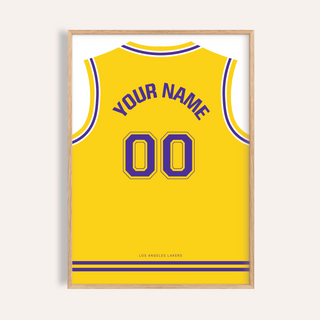 Front view wall art poster of a yellow basketball jersey back with YOUR NAME and 00 number