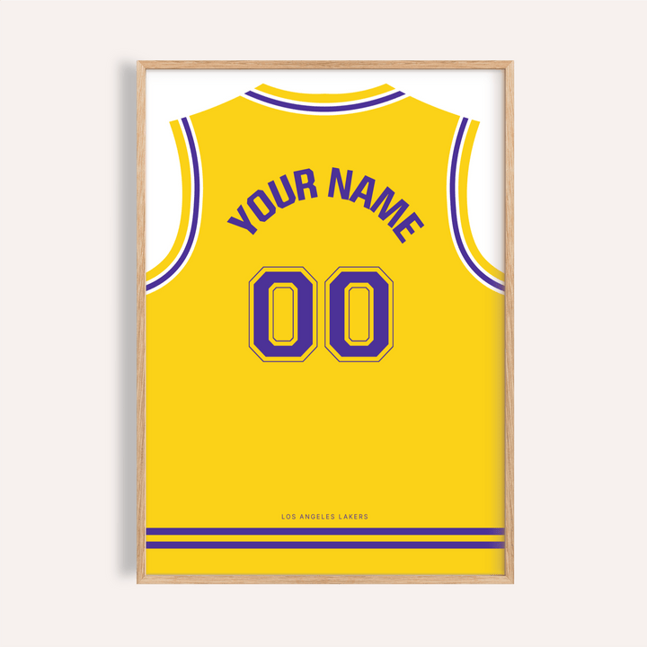 Front view wall art poster of a yellow basketball jersey back with YOUR NAME and 00 number