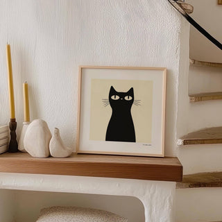 High-quality simple black cat art on matte paper
