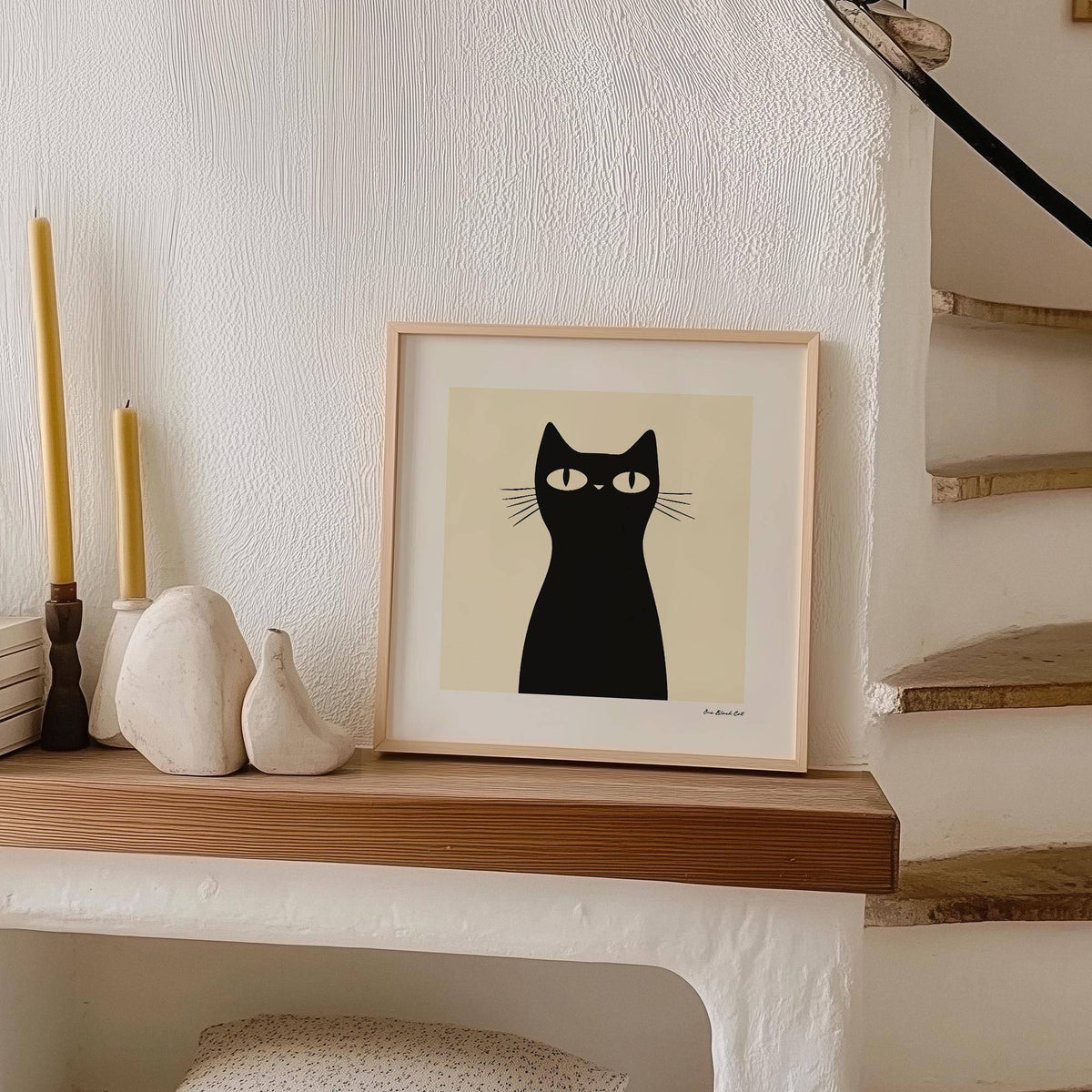 High-quality simple black cat art on matte paper