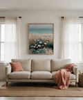 Bedroom art print featuring Beach Floral Art, Blue, Beige, Pink colors