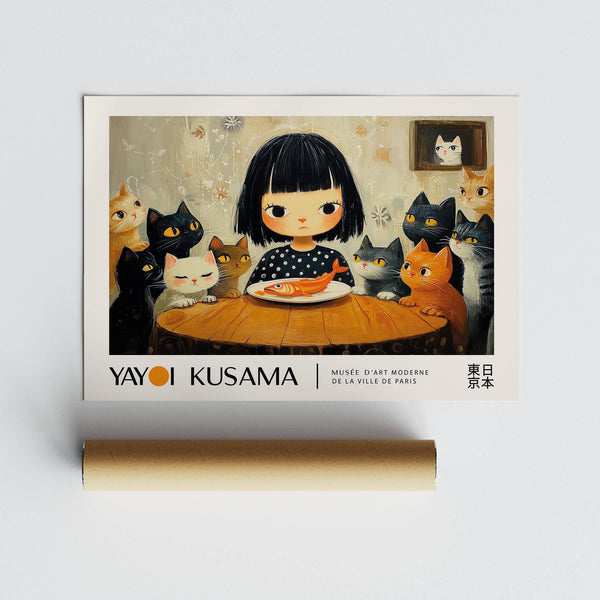 Colourful Yayoi Kusama cat painting artwork