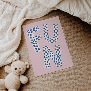 Minimal style FUN word poster print with central typographic design and negative space