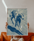 Dog Wall Art with Greyhound, Beige, Blue for office poster style