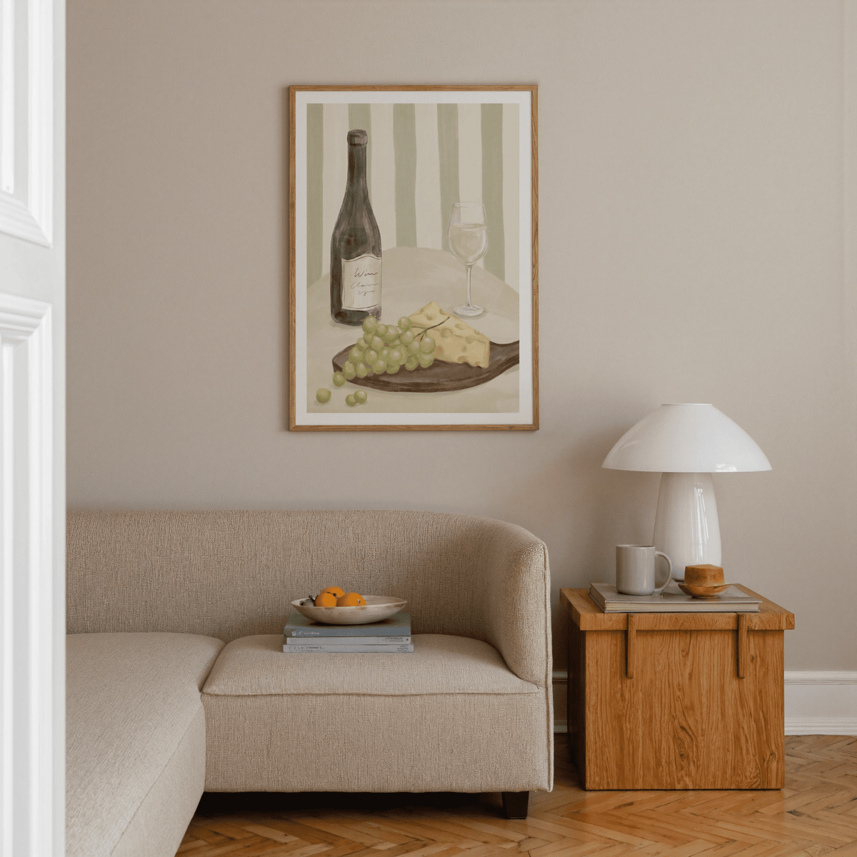 Green and Beige Elegant Dining Room Print for modern dining area wall art