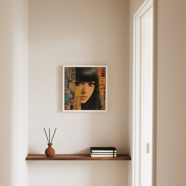 Japanese Woman Art wall art in Black Gold Gray for living room