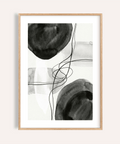 Black and White Wall Art print of ink circles and looping lines