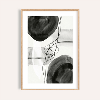 Black and White Wall Art print of ink circles and looping lines