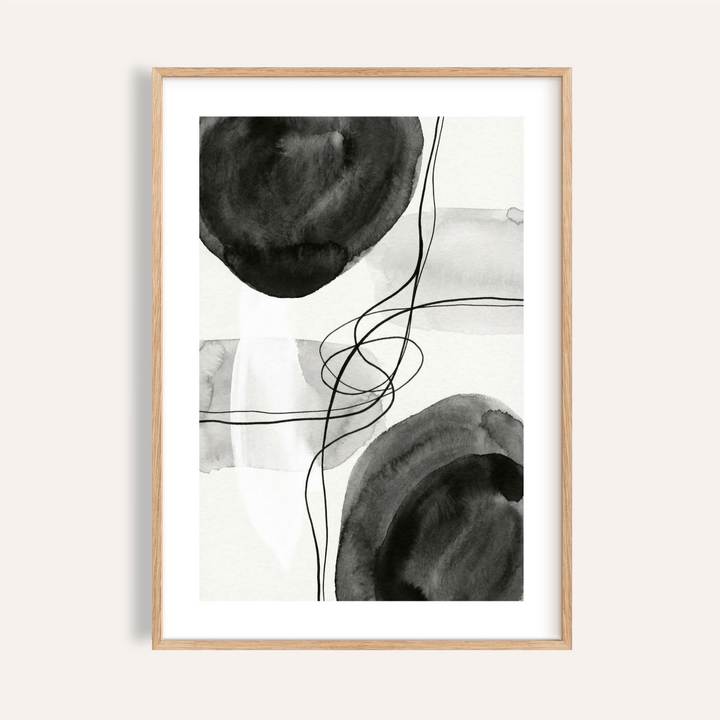 Black and White Wall Art print of ink circles and looping lines