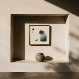 Gray and white Cat and Mouse wall art print for kids’ playroom decor