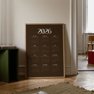 Brown Calendar Print decorative poster with brown, orange, white for kitchen use