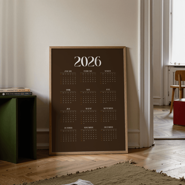 Brown Calendar Print decorative poster with brown, orange, white for kitchen use