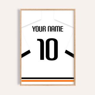 Front view of personalised football jersey print with bold number 10