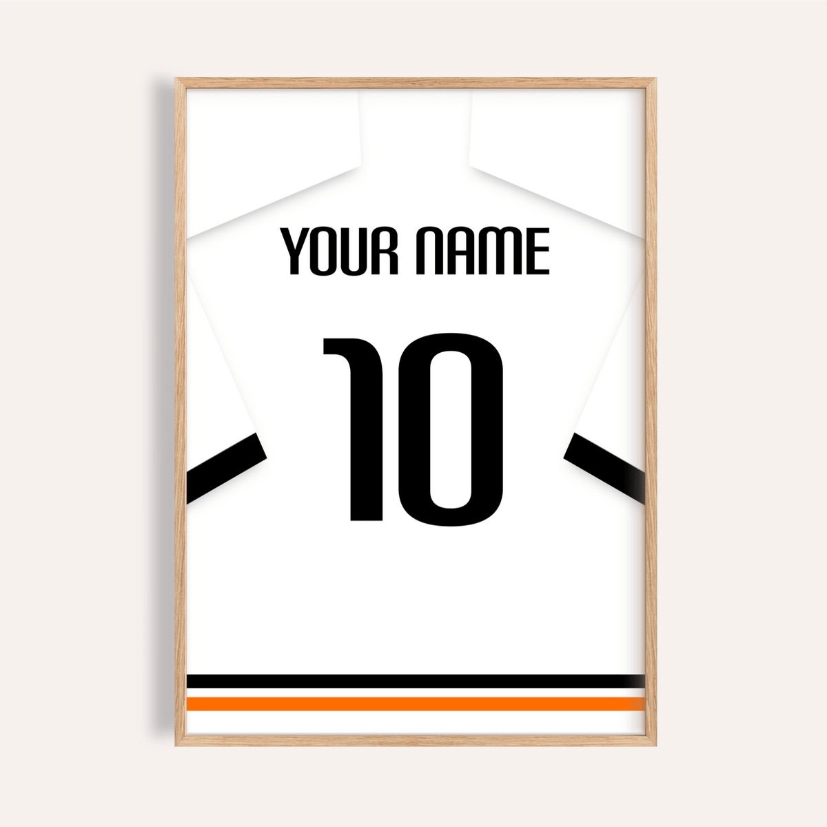 Front view of personalised football jersey print with bold number 10