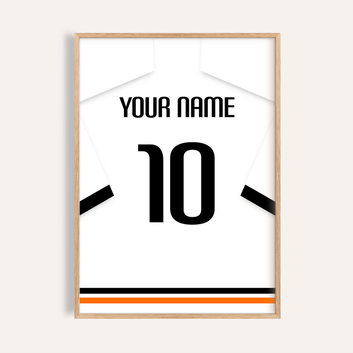Front view of personalised football jersey print with bold number 10