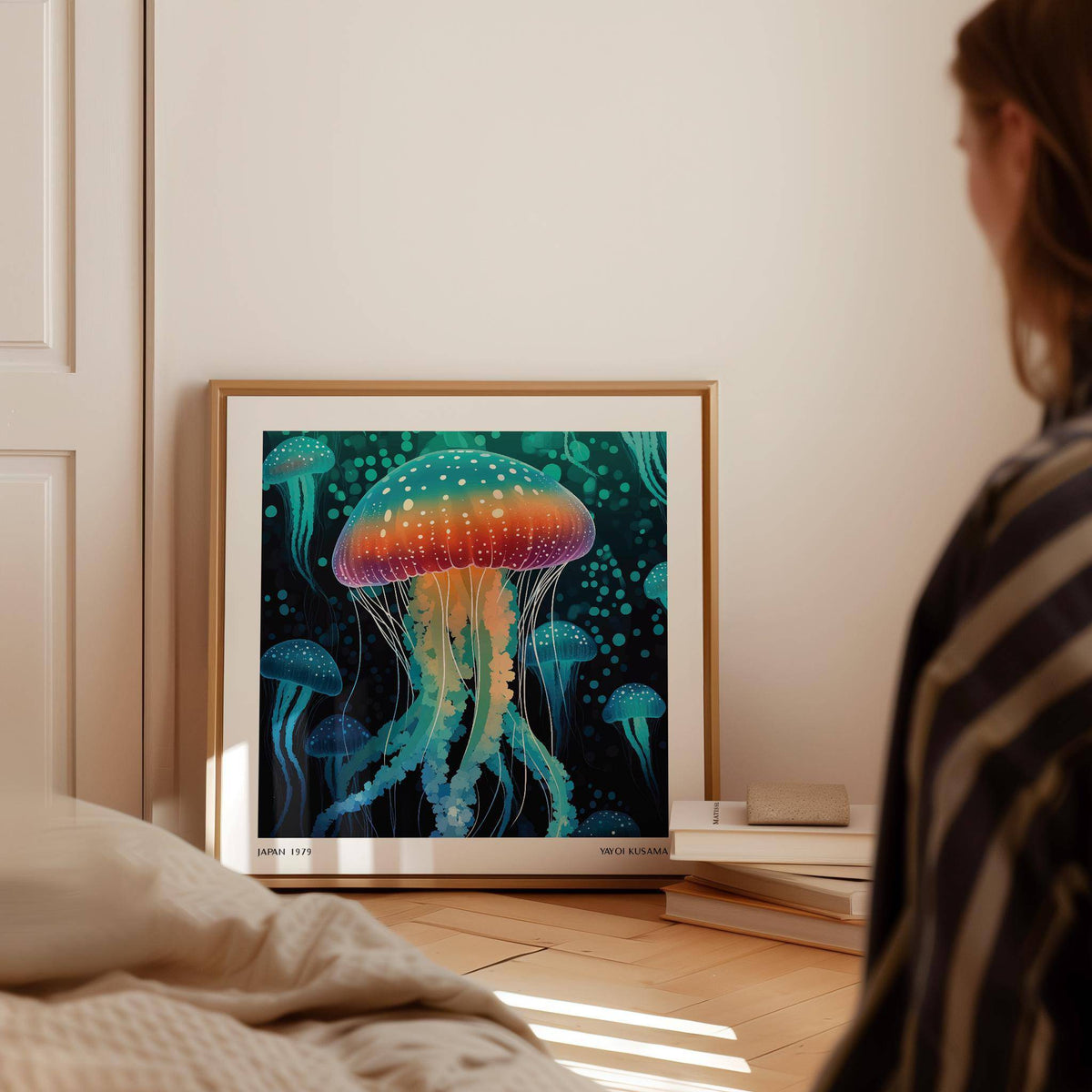 Contemporary rainbow jellyfish art unique wall piece for gallery