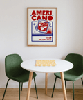 Americano Cocktail Print, Red and Blue, for home bar wall art