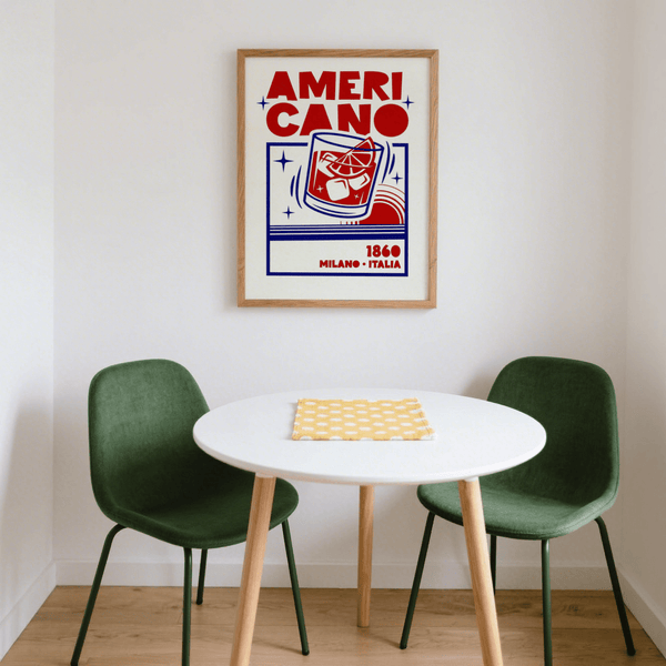 Americano Cocktail Print, Red and Blue, for home bar wall art