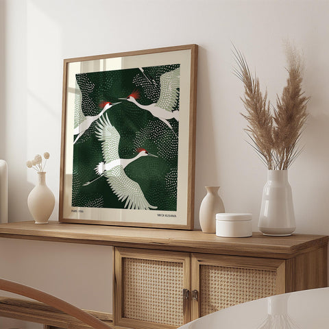 Crane wall art print for home or office decoration.