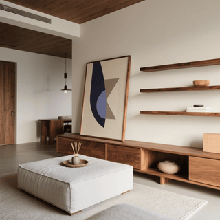 Contemporary Modern Wall Art Print in Blue, Beige, Brown for creative space
