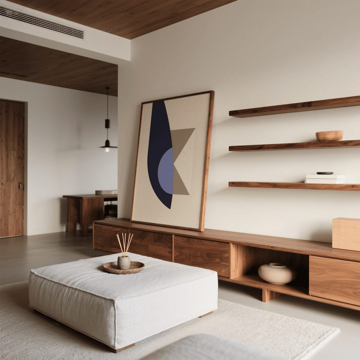 Contemporary Modern Wall Art Print in Blue, Beige, Brown for creative space