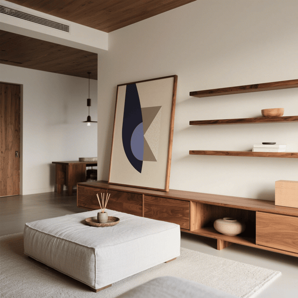 Contemporary Modern Wall Art Print in Blue, Beige, Brown for creative space