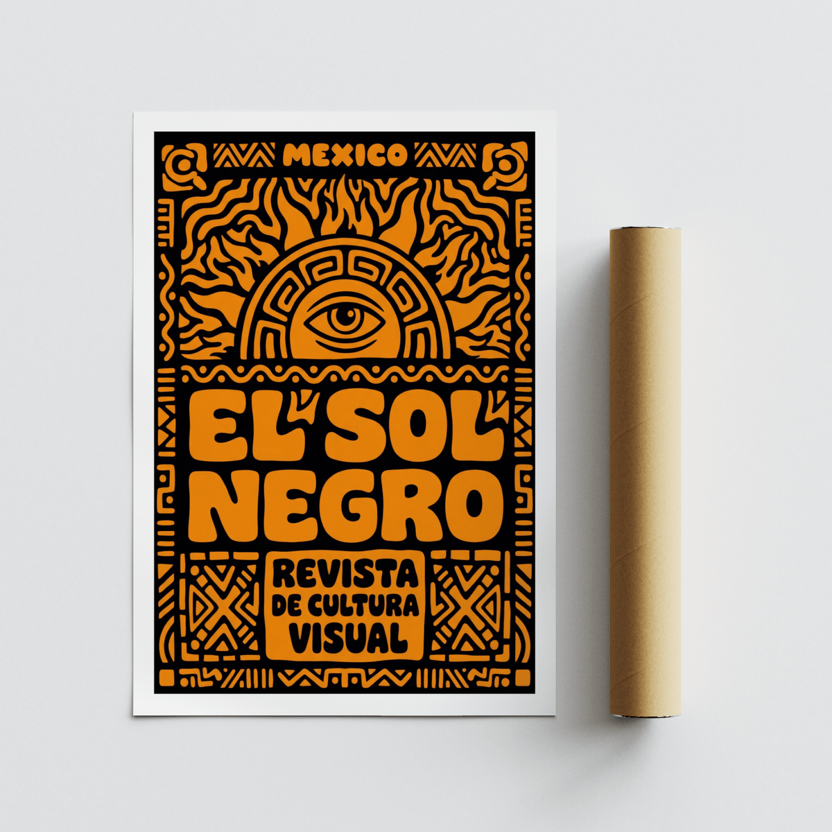 Poster-style Mexico wall art print with thick letterforms and linework frame