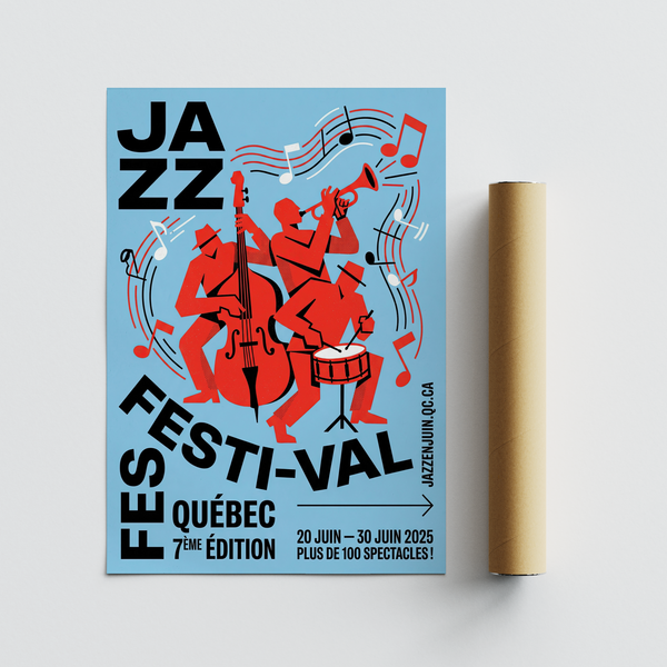 Musical Event Wall Art print with trumpet player, bass, and drum kit illustration