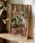 Vintage Dog Wall Art showing poker playing dogs, Green vintage setting, for hallway wall art