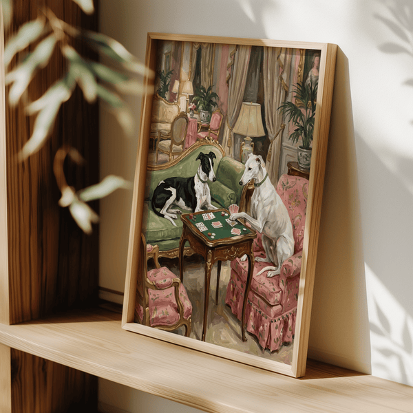 Vintage Dog Wall Art showing poker playing dogs, Green vintage setting, for hallway wall art