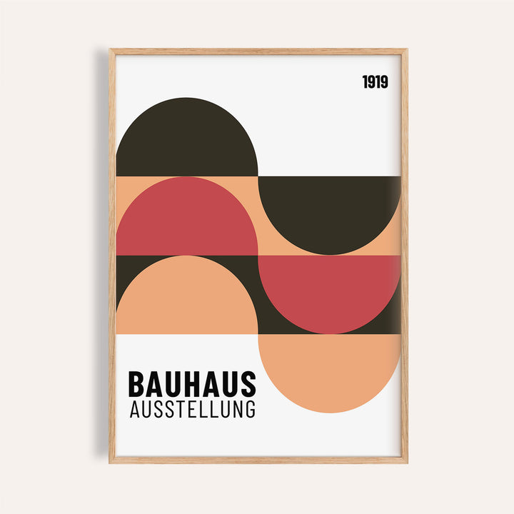 Home office wall art with geometric Bauhaus circles in warm tones
